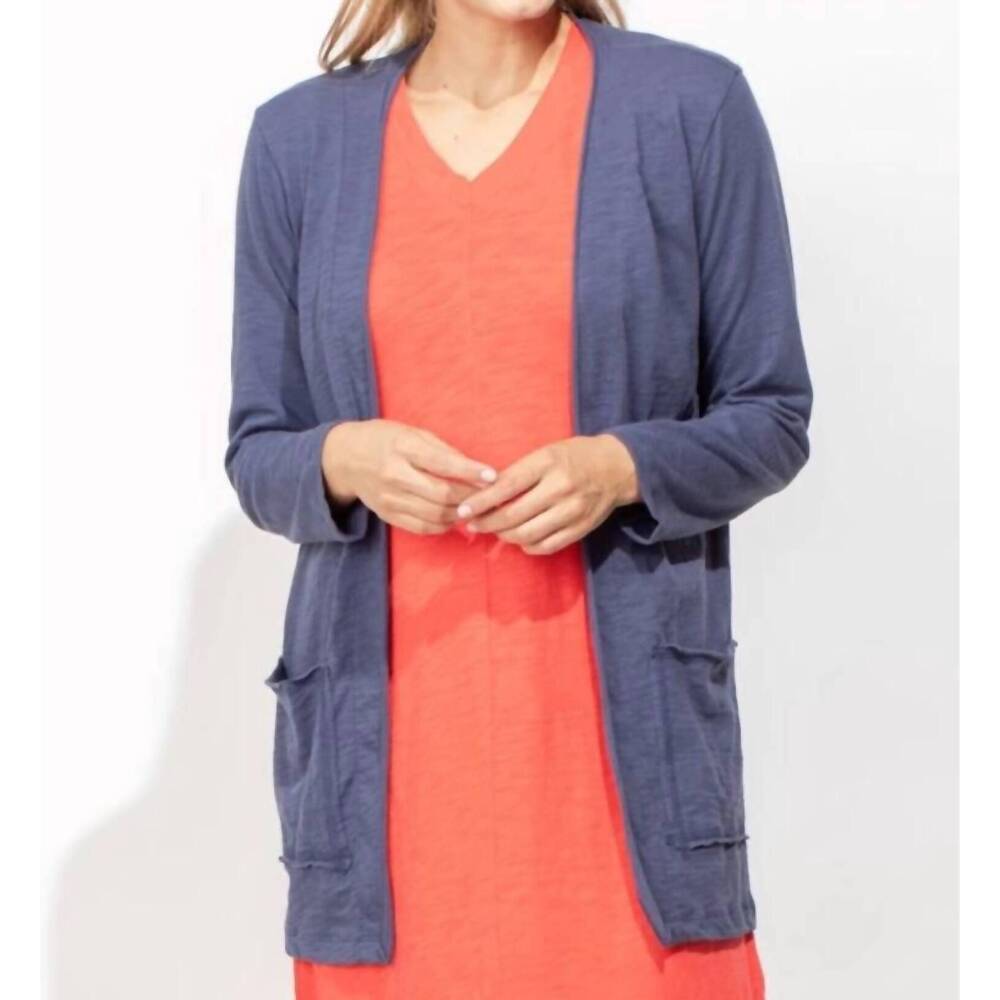 NEW ESCAPE cotton slub open front cardigan in navy